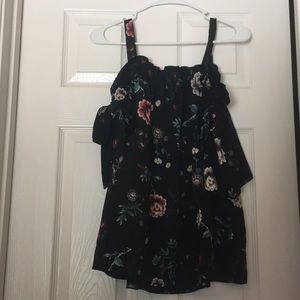 Large flower print black off the shoulder blouse